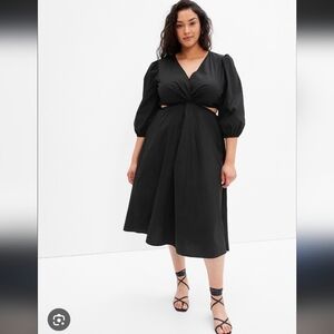 Gap,Puff Sleeve, Twist Front, Black Midi Dress,Size Xxl